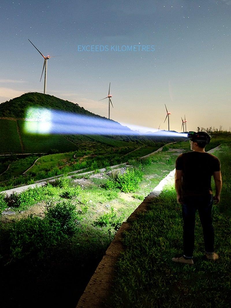 Stevvex headlamp with XHP160 LED, rechargeable, zoomable, waterproof, power bank capable on Tampa Home & Garden Store