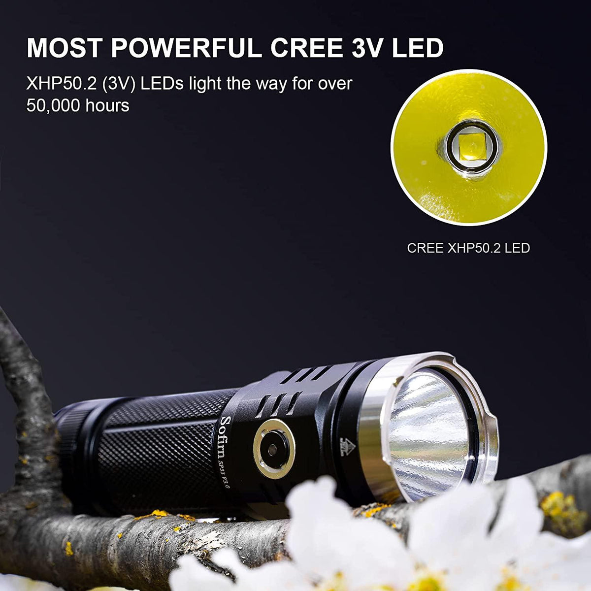 Stevvex Rechargeable Flashlight with black aluminum body, textured grip, USB charging Cree LED on Tampa Home & Garden Store
