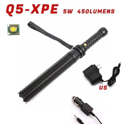 Rechargeable adjustable LED flashlight Stevvex black ribbed handheld with wrist strap and chargers on Tampa Home & Garden Store