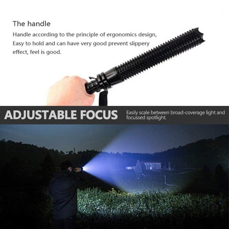 Stevvex rechargeable LED flashlight black waterproof handheld with adjustable zoomable focus on Tampa Home & Garden Store