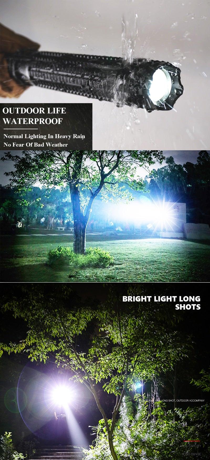 Stevvex rechargeable LED flashlight waterproof zoomable handheld high-lumen for outdoor use on Tampa Home & Garden Store