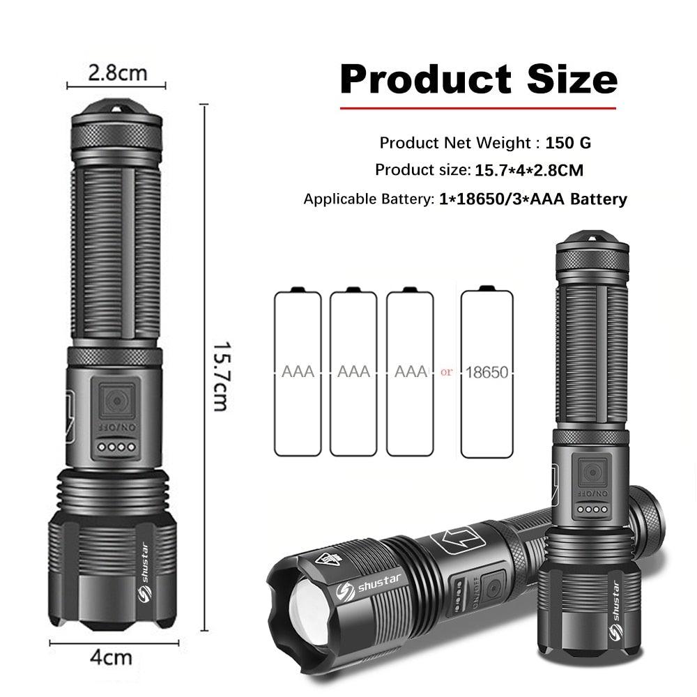 Stevvex rechargeable adjustable LED flashlight pair with battery display, waterproof, 5 modes on Tampa Home & Garden Store