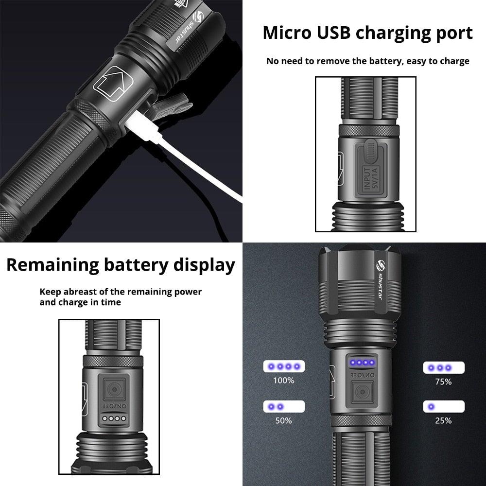Stevvex ST4LMAQK100 rechargeable LED flashlight with USB charging and 5 modes handheld on Tampa Home & Garden Store