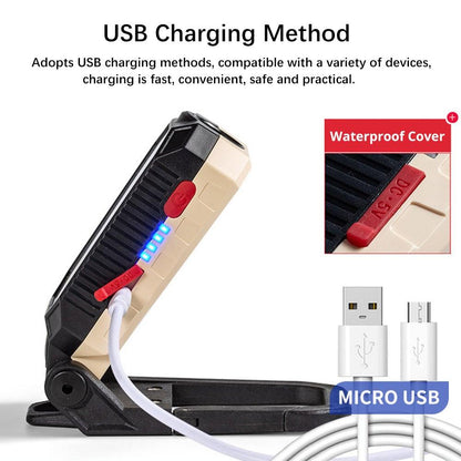 Stevvex USB rechargeable LED work light with LCD display, beige body, red switch, blue LEDs on Tampa Home & Garden Store