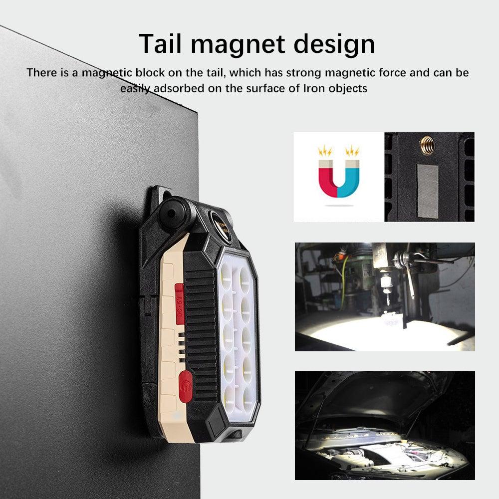 Stevvex USB rechargeable LED flashlight with LCD, rugged black beige housing, COB work light on Tampa Home & Garden Store