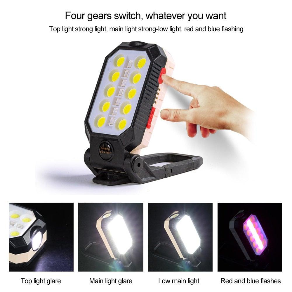 Stevvex USB LED portable flashlight with LCD display, battery, adjustable COB work light on Tampa Home & Garden Store