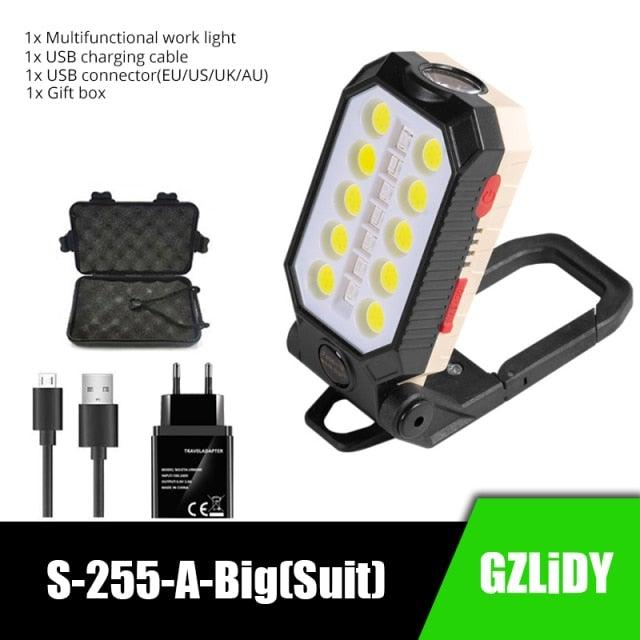 Rechargeable USB LED work light with LCD display, Stevvex, adjustable COB with USB cable on Tampa Home & Garden Store