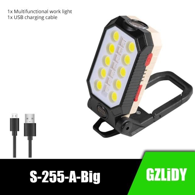 Stevvex USB LED work light with LCD display, COB LED array, black/beige housing camping on Tampa Home & Garden Store