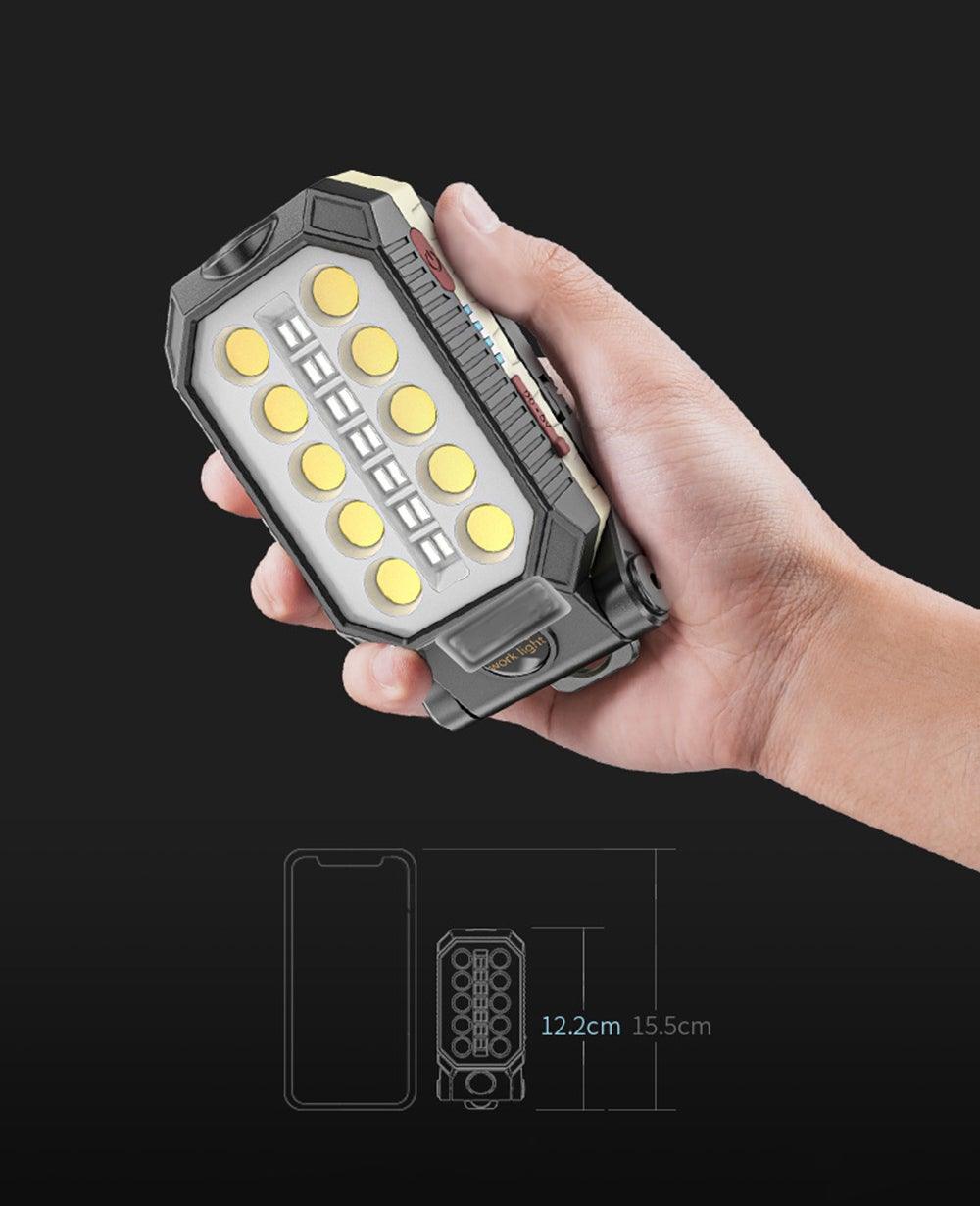 Stevvex USB rechargeable LED work light with digital LCD display, gray handheld flashlight on Tampa Home & Garden Store