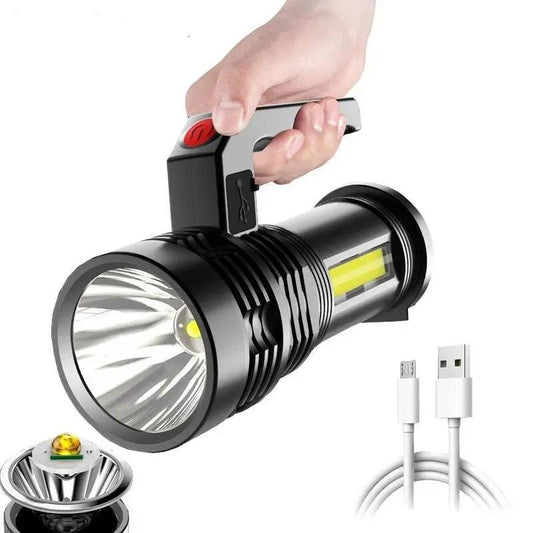 Stevvex rechargeable handheld flashlight with black aluminum body LED spotlight waterproof on Tampa Home & Garden Store