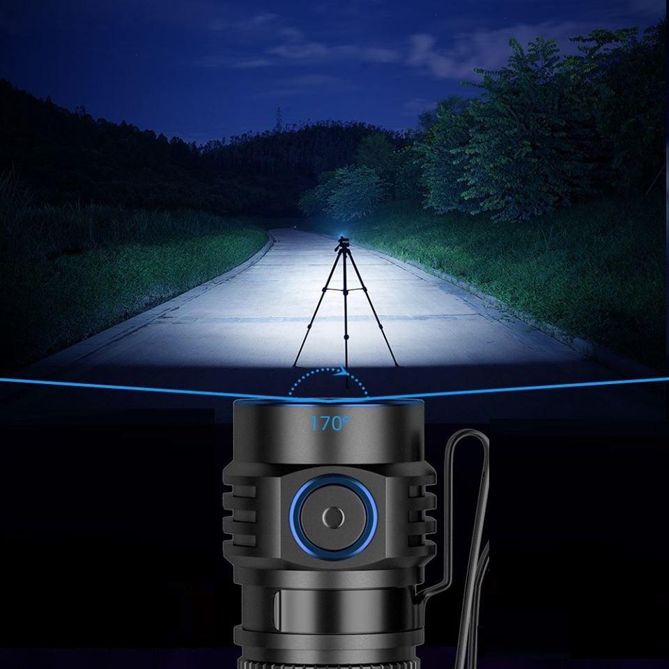 Stevvex handheld flashlight with blue ring, 170° beam, CREE XP-L HI on Tampa Home & Garden Store