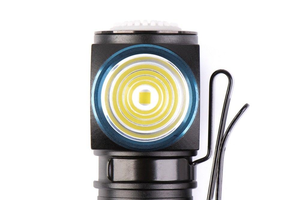 Rechargeable LED headlamp with CREE XP-L HI, black body, blue bezel on Tampa Home & Garden Store