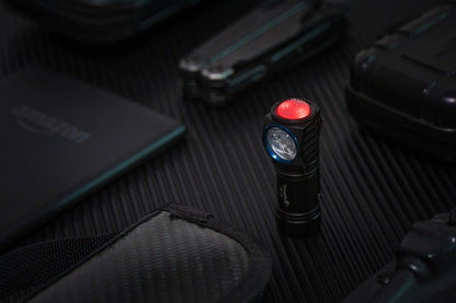 Stevvex rechargeable LED flashlight with red button and blue bezel, compact outdoor torch on Tampa Home & Garden Store