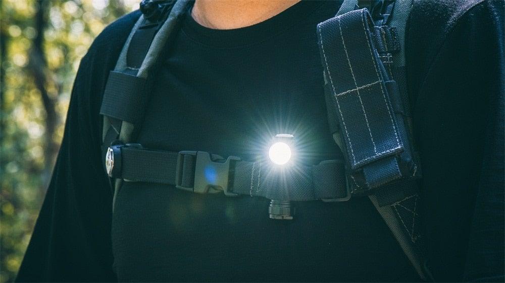 Stevvex chest-mount rechargeable LED headlamp with high-lumen CREE XP-L HI for outdoor use on Tampa Home & Garden Store