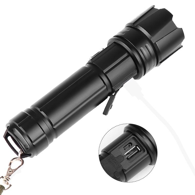 Stevvex rechargeable LED flashlight handheld torch with USB charging, high lumen, zoomable on Tampa Home & Garden Store