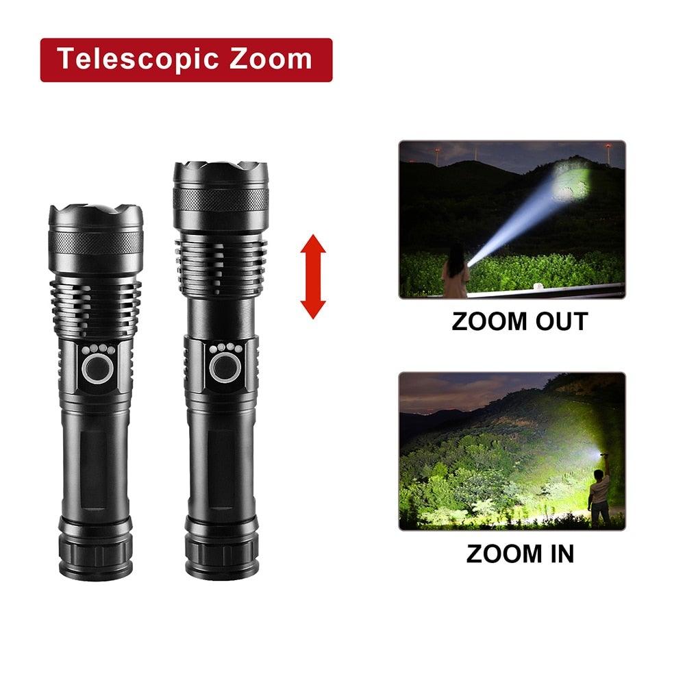 Stevvex rechargeable LED flashlight handheld torch with telescopic zoom, black, waterproof on Tampa Home & Garden Store