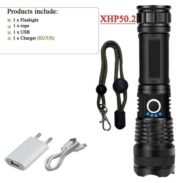 LED flashlight Stevvex ST4LMALOQ110 black tactical hand torch XHP50.2 with charger and lanyard on Tampa Home & Garden Store