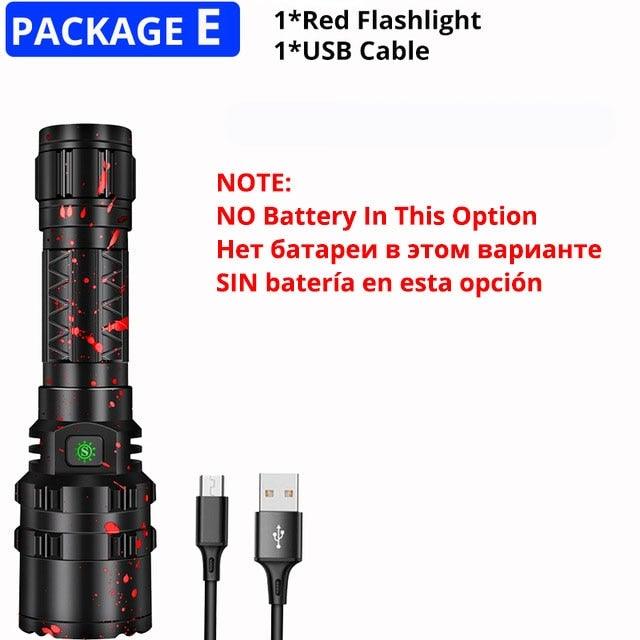 Stevvex LED tactical flashlight black red splatter; USB cable included on Tampa Home & Garden Store