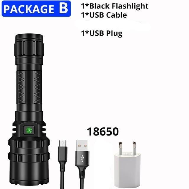 Stevvex black aluminum LED flashlight with grip, 18650, USB on Tampa Home & Garden Store