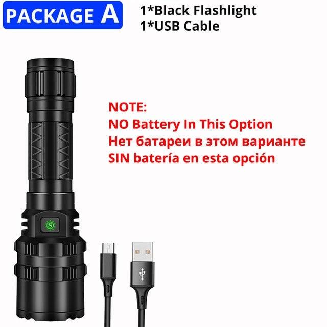 Stevvex black rechargeable LED tactical flashlight with 1x USB cable included on Tampa Home & Garden Store