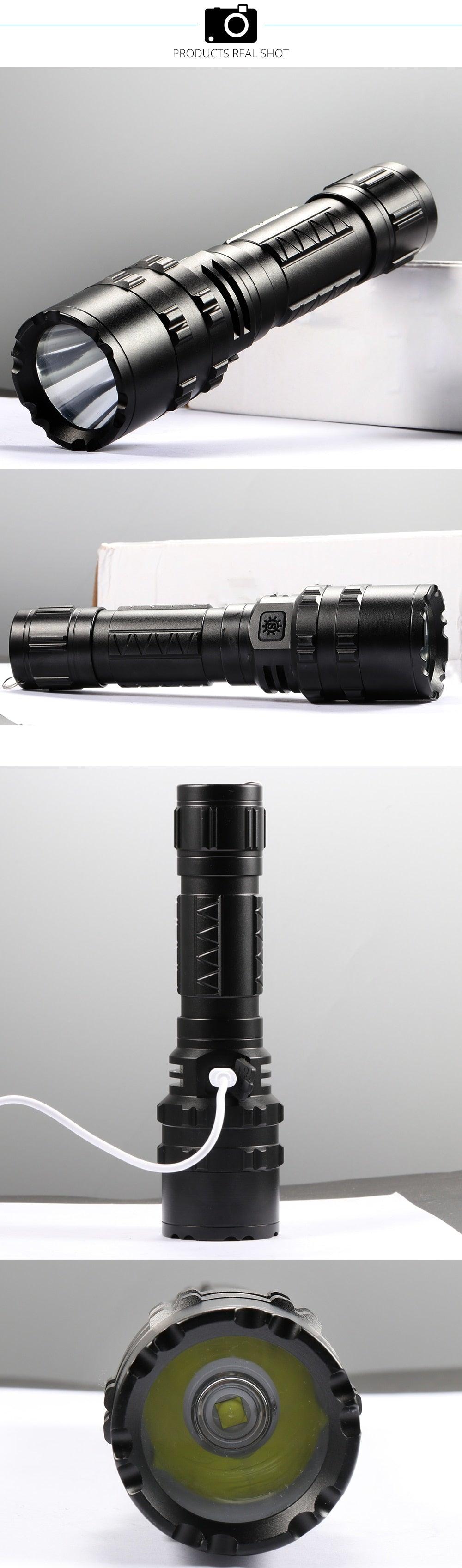 Stevvex Rechargeable LED Tactical Flashlight, black aluminum body with knurled grip on Tampa Home & Garden Store