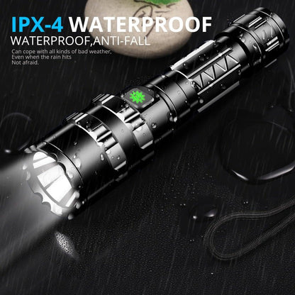 Rechargeable LED Tactical Flashlight aluminum body, IPX-4 waterproof, high-lumen beam on Tampa Home & Garden Store