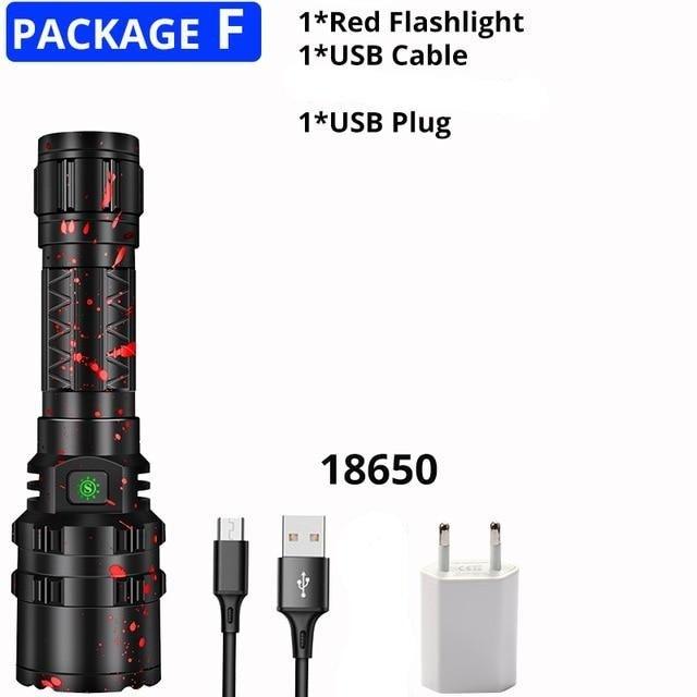 Stevvex rechargeable LED tactical flashlight black aluminum red splatter green button 18650 USB on Tampa Home & Garden Store