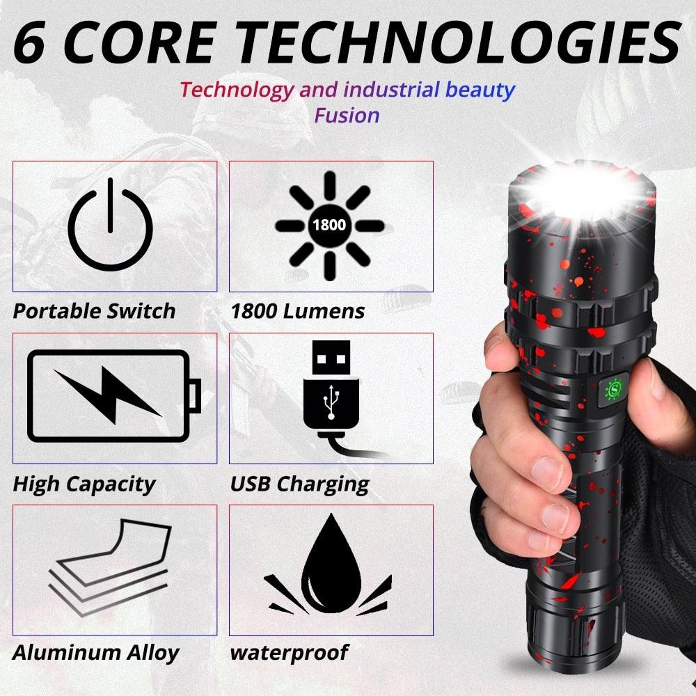 Stevvex rechargeable LED tactical flashlight aluminum body, waterproof, 1800 lumens on Tampa Home & Garden Store