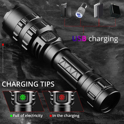 Stevvex Rechargeable LED Tactical Flashlight with USB charging, rugged aluminum body, high lumen on Tampa Home & Garden Store