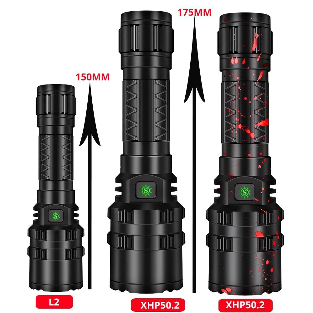 Rechargeable LED tactical flashlight triple black aluminum torches with XHP50.2 L2 models on Tampa Home & Garden Store