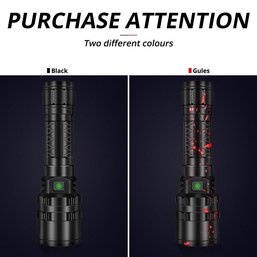 Stevvex rechargeable LED tactical flashlight, black and red splatter aluminum torch on Tampa Home & Garden Store