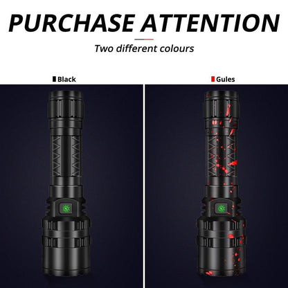 Stevvex rechargeable LED tactical flashlight, black and red splatter aluminum torch on Tampa Home & Garden Store