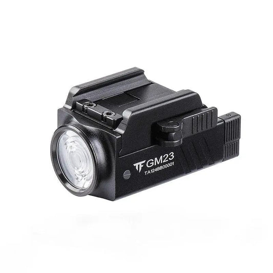 Rechargeable LED spotlight flashlight, black rail-mounted tactical torch with adjustable beam on Tampa Home & Garden Store