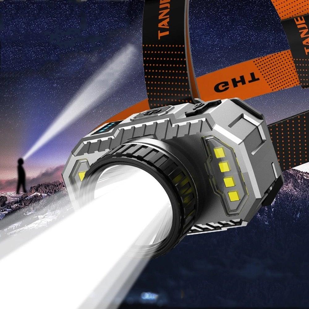 Stevvex ST4LMAPP190 rechargeable LED headlamp with rugged gray body and side LEDs on Tampa Home & Garden Store