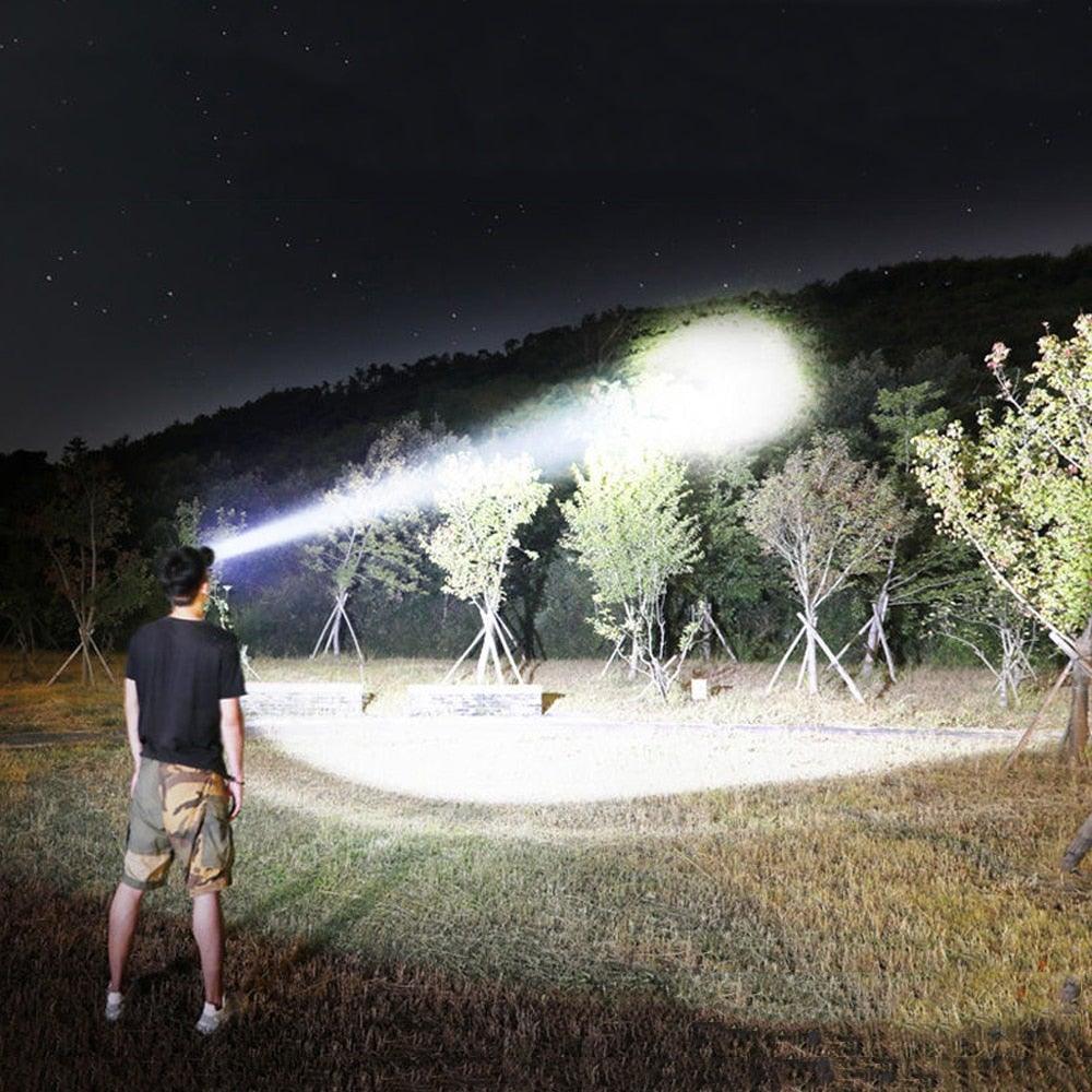 Stevvex rechargeable LED flashlight high-lumen waterproof long-range beam outdoors at night on Tampa Home & Garden Store