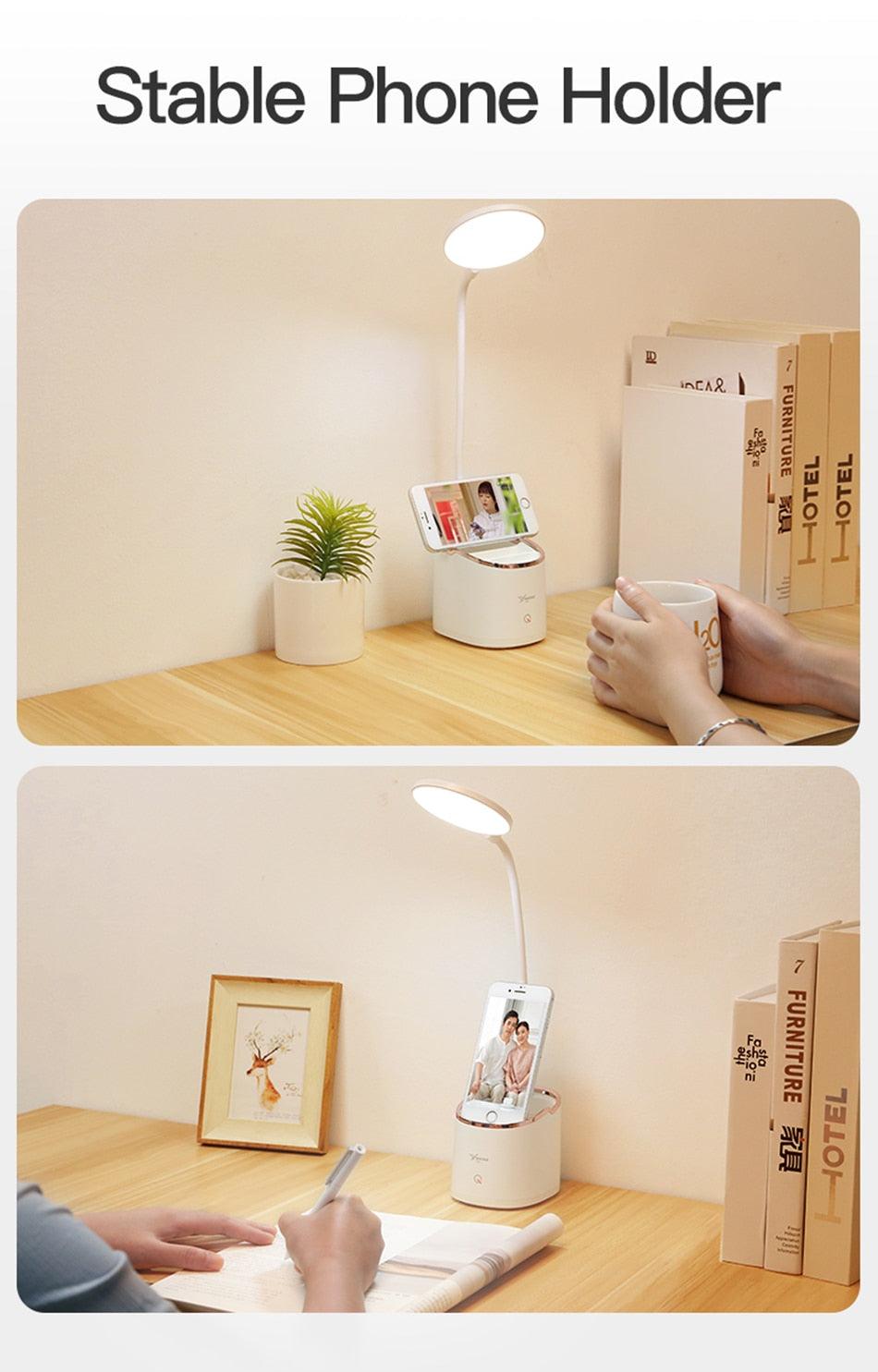 Rechargeable desk lamp with 18-PCS LED, built-in phone stand and storage, white Stevvex ST125117AYD on Tampa Home & Garden Store