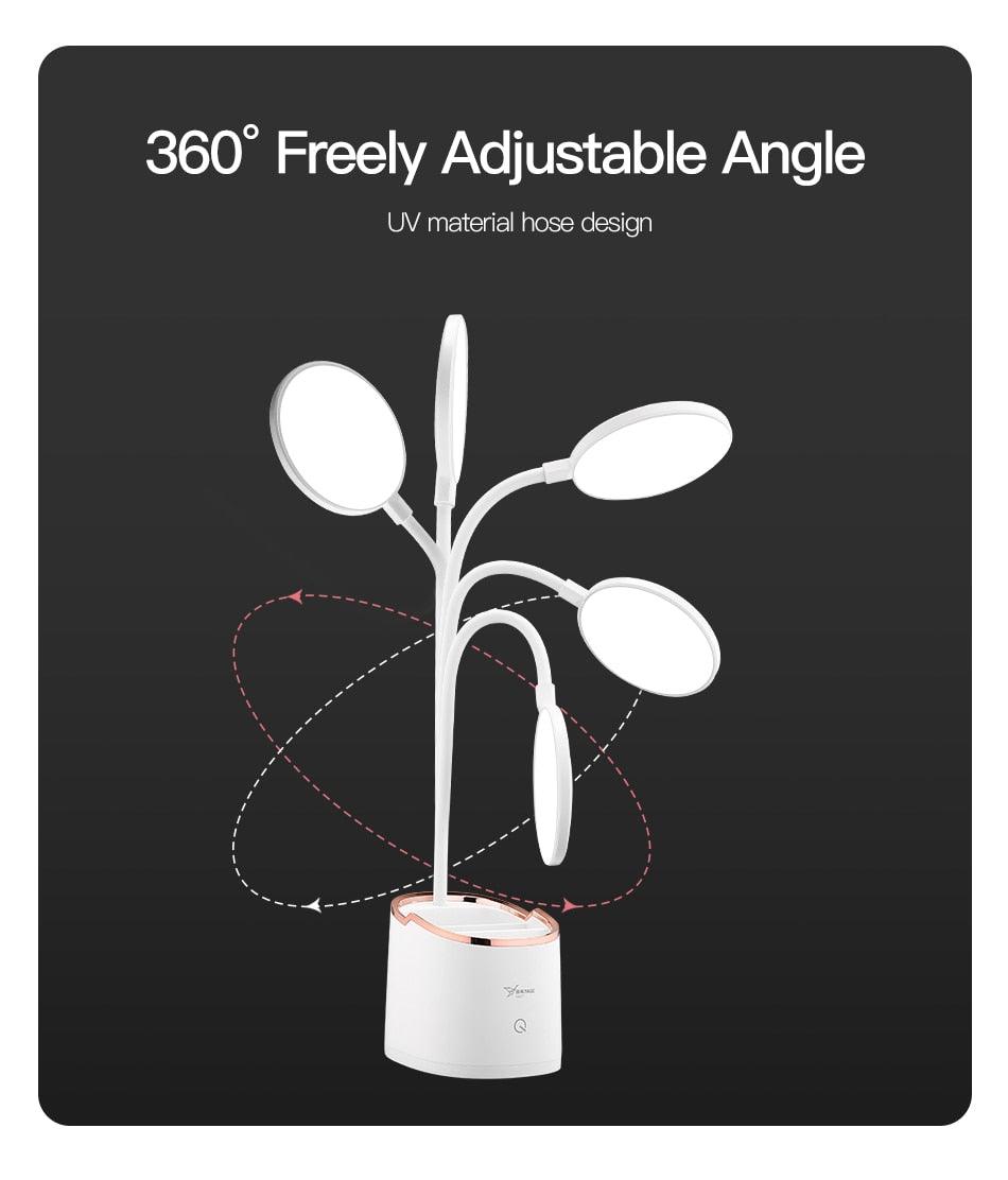 Stevvex tree-shaped rechargeable desk lamp with 18 LED touch heads, pen storage and phone stand on Tampa Home & Garden Store