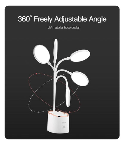 Stevvex tree-shaped rechargeable desk lamp with 18 LED touch heads, pen storage and phone stand on Tampa Home & Garden Store