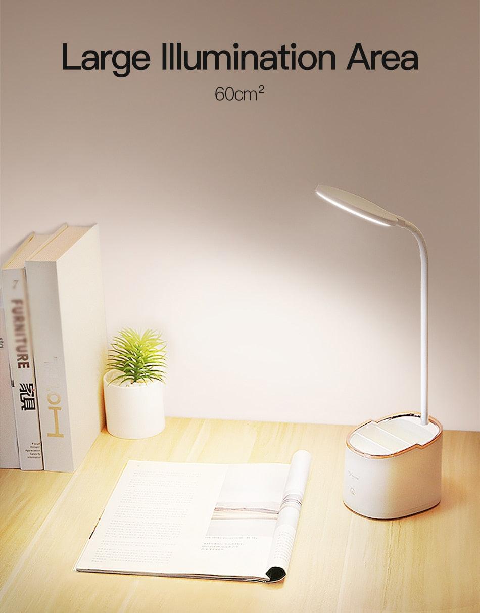 Rechargeable Stevvex desk lamp with storage pen holder, white finish, USB LED touch on Tampa Home & Garden Store
