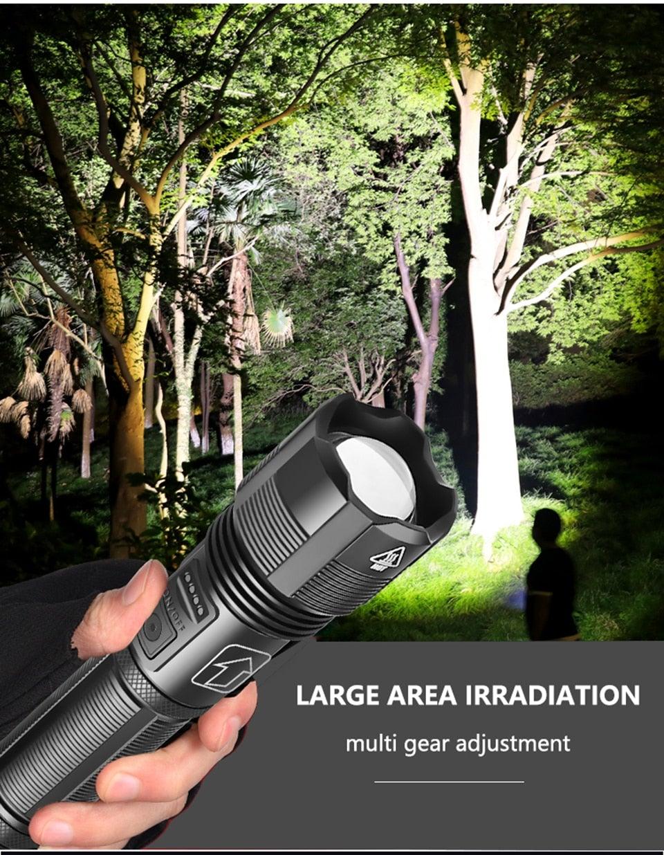 Stevvex rechargeable tactical flashlight black handheld torch with zoomable lens on Tampa Home & Garden Store