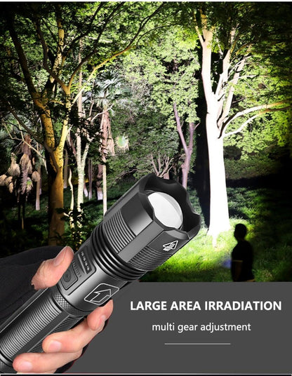 Stevvex rechargeable tactical flashlight black handheld torch with zoomable lens on Tampa Home & Garden Store