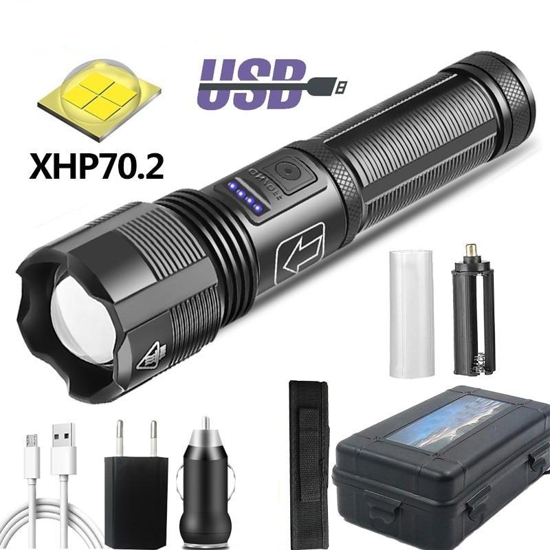 Stevvex rechargeable tactical flashlight USB LED zoomable with XHP70.2 includes battery, charger on Tampa Home & Garden Store