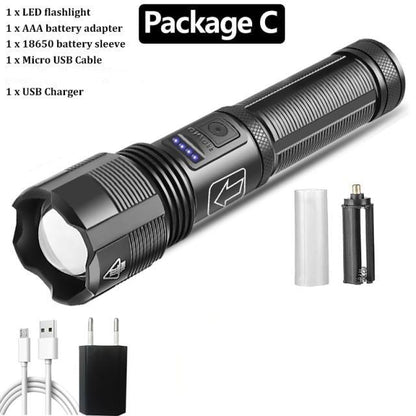 Stevvex rechargeable tactical flashlight black USB LED torch with zoomable beam waterproof on Tampa Home & Garden Store