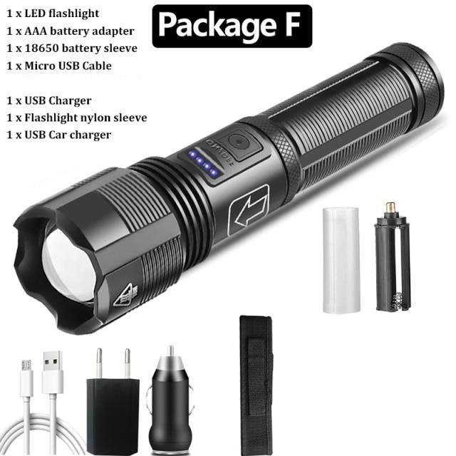 Stevvex black rechargeable tactical flashlight with USB charging and zoomable beam on Tampa Home & Garden Store