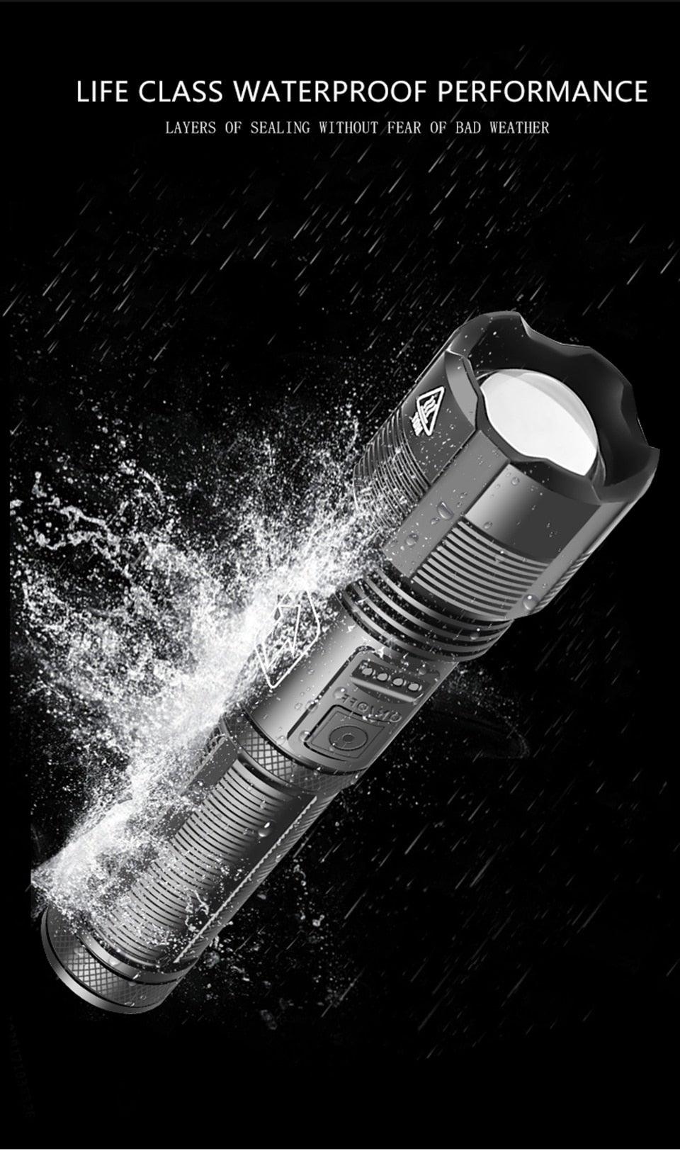 Stevvex rechargeable tactical flashlight USB LED high-lumen waterproof torch with zoomable beam on Tampa Home & Garden Store