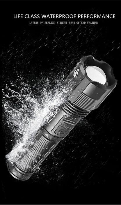 Stevvex rechargeable tactical flashlight USB LED high-lumen waterproof torch with zoomable beam on Tampa Home & Garden Store