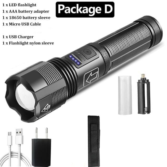 Stevvex rechargeable tactical flashlight USB LED zoomable waterproof handheld torch with charger on Tampa Home & Garden Store