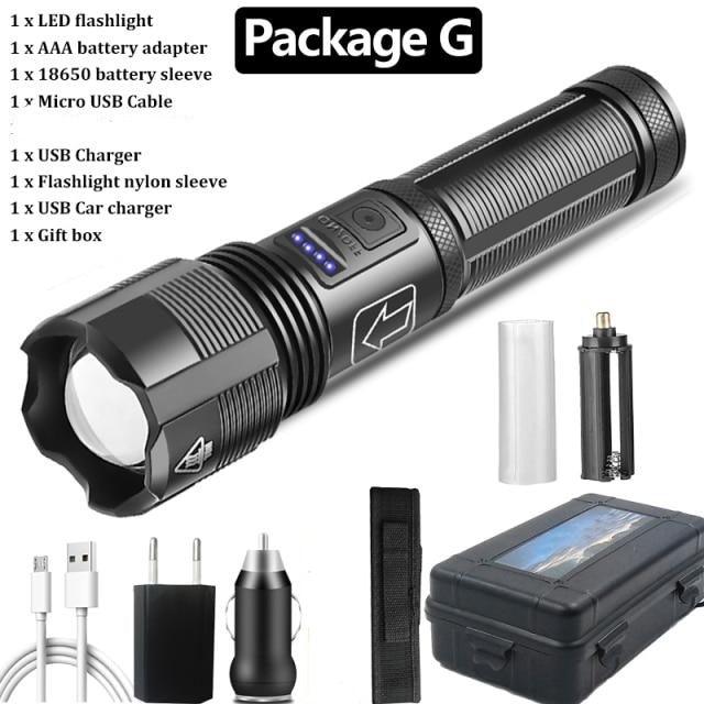 Stevvex rechargeable tactical flashlight with USB charging, zoomable beam, black handheld torch on Tampa Home & Garden Store