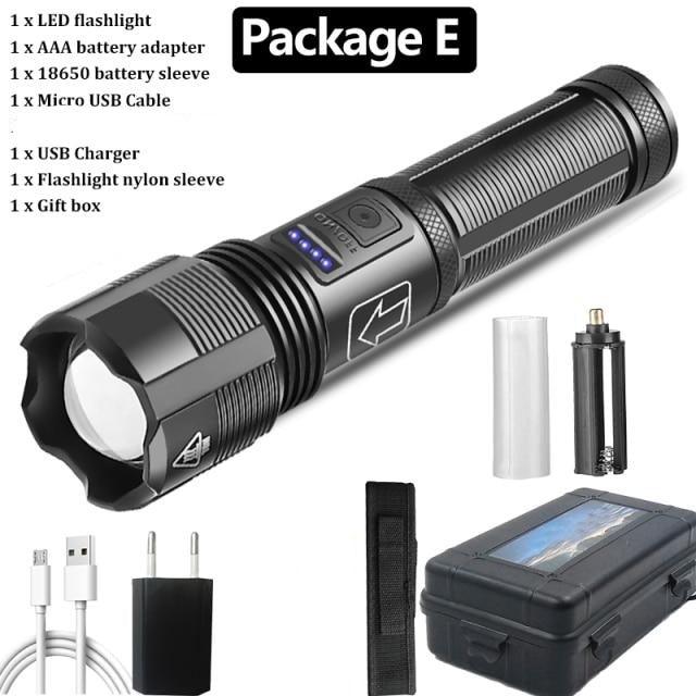 Stevvex rechargeable tactical flashlight with zoomable, black body, includes 18650 sleeve on Tampa Home & Garden Store