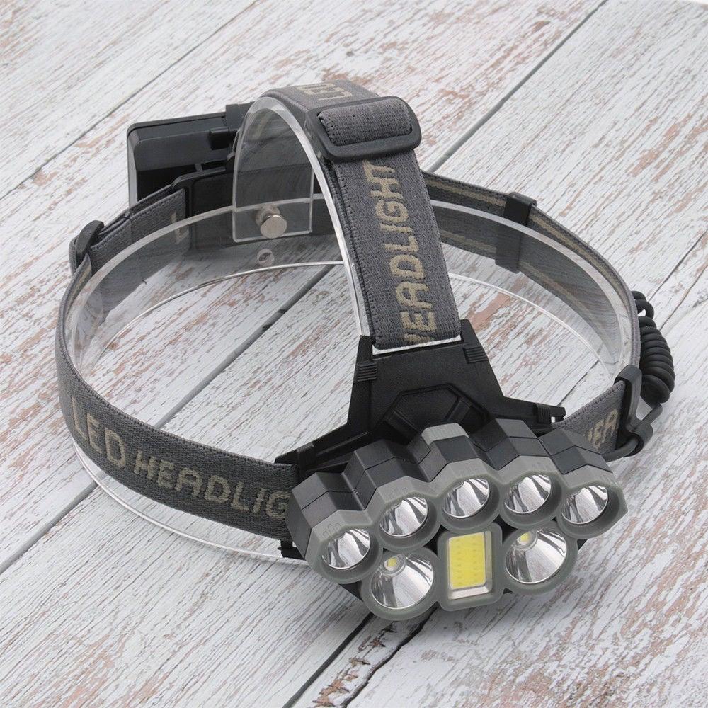 Stevvex headlamp with 6-lens LED array, gray/black adjustable strap, USB rechargeable for outdoors on Tampa Home & Garden Store